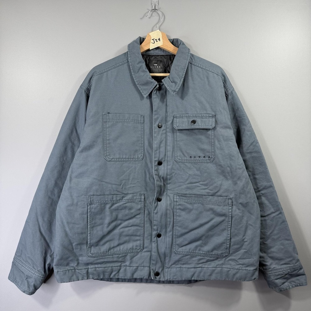 Sitka Jacket Mens XL Gray Canvas Quilted Lined Snap Front Workwear Insulated